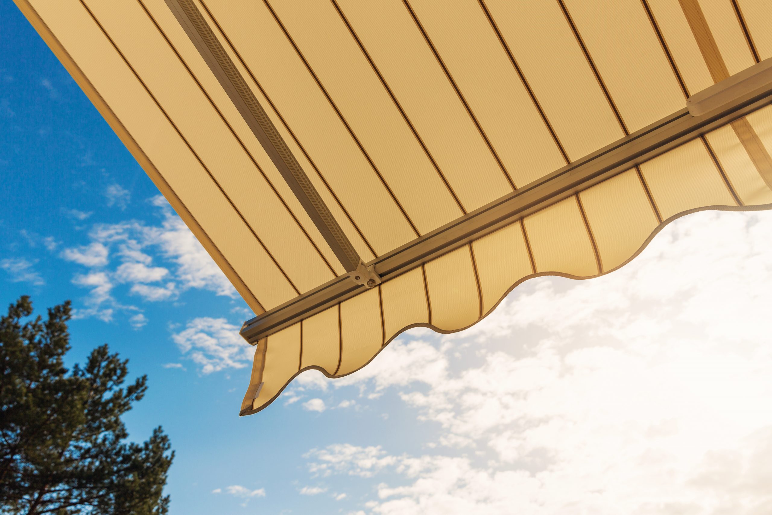 awning against blue sunny sky